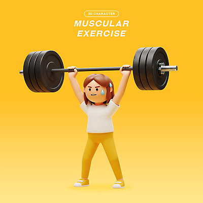 전신 PSD 편집이미지 여자 다이어트 3D캐릭터 한명 들기 성인 운동복 노란색 3D 헬스 역기 땀 근력 성인여자한명만 편집3D 캐릭터 1 옷 컬러 모션 건강 사람 운동 디지털합성 여자한명만 성인여자만 파일형식