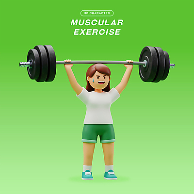 전신 PSD 편집이미지 여자 다이어트 3D캐릭터 한명 미소 들기 성인 초록색 운동복 3D 헬스 역기 땀 근력 성인여자한명만 편집3D 캐릭터 1 옷 컬러 모션 표정 건강 사람 운동 디지털합성 여자한명만 성인여자만 파일형식