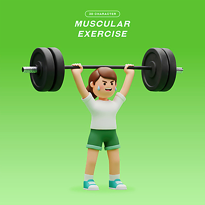 전신 PSD 편집이미지 여자 다이어트 3D캐릭터 한명 미소 들기 성인 초록색 운동복 3D 헬스 역기 땀 근력 성인여자한명만 편집3D 캐릭터 1 옷 컬러 모션 표정 건강 사람 운동 디지털합성 여자한명만 성인여자만 파일형식