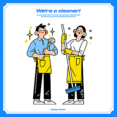 전신 여자 남자 장갑 일러스트 미소 들기 성인 두명 파란색 반짝임 앞치마 잡기 먼지떨이 청소 걸레 청소부 성인만 일러캐릭터 AI파일 직업 캐릭터 잡화 컬러 모션 표정 사람 청소도구 파일형식 벡터