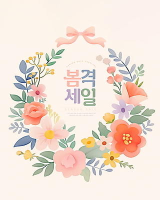 PSD 템플릿 포스터 리본 잎 봄꽃 수채화 사람없음 세일 꽃프레임 봄쇼핑 연분홍색 이미지템플릿 식물 꽃 분홍색 프레임 쇼핑 봄 파일형식