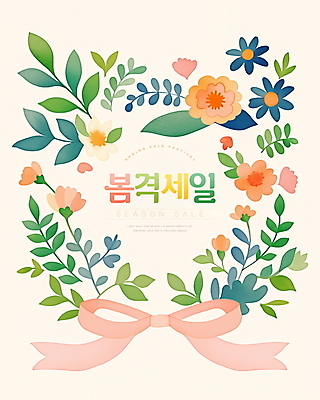 PSD 템플릿 포스터 리본 잎 봄꽃 수채화 사람없음 세일 꽃프레임 봄쇼핑 연분홍색 이미지템플릿 식물 꽃 분홍색 프레임 쇼핑 봄 파일형식