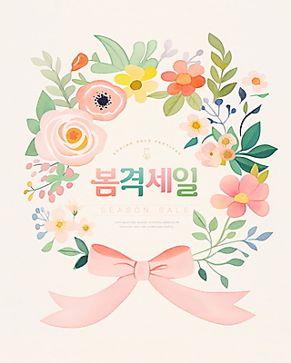 PSD 템플릿 포스터 리본 잎 봄꽃 수채화 사람없음 세일 꽃프레임 봄쇼핑 연분홍색 이미지템플릿 식물 꽃 분홍색 프레임 쇼핑 봄 파일형식