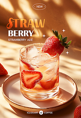 템플릿 접시 포스터 딸기 잔 사람없음 반짝임 갈색 얼음 딸기에이드 이미지템플릿 AI파일 자연요소 식기 컬러 과일 모션 에이드 파일형식 벡터