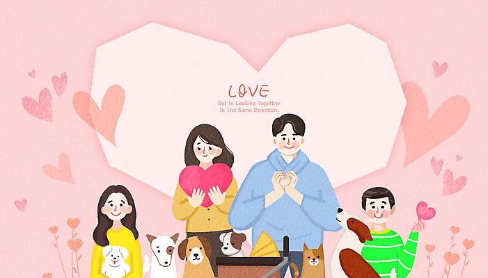 PSD 여자 남자 어린이 분홍색 일러스트 가족 따뜻함 사랑 미소 소녀 소년 여러명 상반신 성인 하트 강아지 어린이날 어버이날 유모차 손하트 성인만 국내일러스트 모양 기념일 감정 컬러 다수 관계 표정 사람 손짓 반려동물 아기용품 개 파일형식