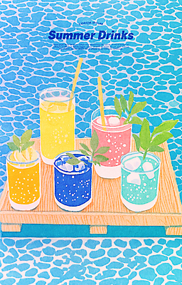 PSD 물결 음료 잎 일러스트 잔 빨대 사람없음 파란색 여름휴가 얼음 나무받침 국내일러스트 자연요소 식물 식기 컬러 휴가 목재 받침대 파일형식 여름_계절