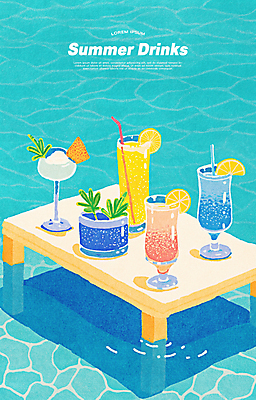 PSD 물결 음료 잎 일러스트 잔 빨대 사람없음 파란색 여름휴가 레몬 슬라이스 나무탁자 레몬장식 국내일러스트 식물 식기 컬러 과일 탁자 휴가 장식 파일형식 여름_계절