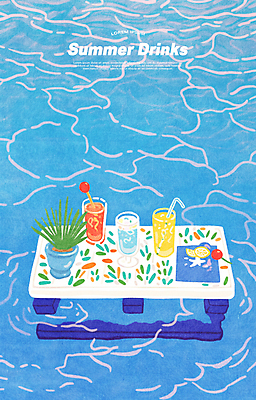 PSD 열매 화분 물결 음료 잎 일러스트 탁자 잔 빨대 사람없음 파란색 여름휴가 풀 레몬 슬라이스 레몬장식 국내일러스트 식물 식기 컬러 가구 과일 휴가 장식 파일형식 여름_계절