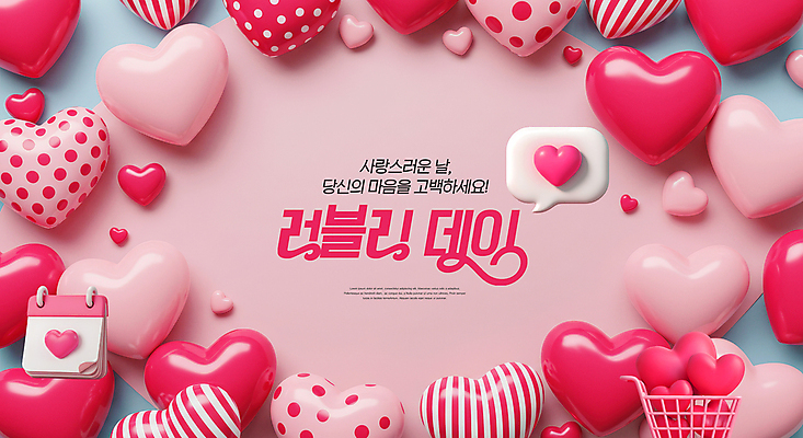 PSD 편집이미지 분홍색 말풍선 데이이벤트 사랑 사람없음 3D 귀여움 쇼핑카 달력 하트풍선 이미지편집 편집3D 기념일 감정 컬러 컨셉 쇼핑 카트 하트 디지털합성 풍선 파일형식