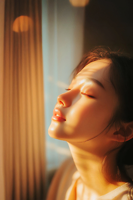 JPG 편집이미지 여자 휴식 따뜻함 한명 성인 햇빛 뷰티 눈감음 커튼 창가 고개들기 힐링 감성 의료성형뷰티 성인여자한명만 편집실사 AI인물포토 AI콘텐츠 1 컨셉 창문 모션 사람 태양 CG 여자한명만 성인여자만 파일형식 AI포토