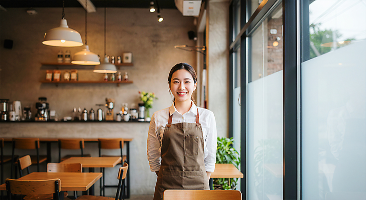 JPG 편집이미지 여자 커피 조명 친절 선반 한명 미소 상반신 성인 앞치마 카페 뒷짐 바리스타 나무탁자 의료성형뷰티 성인여자한명만 편집실사 AI인물포토 AI콘텐츠 직업 1 음료 가구 모션 탁자 표정 사람 상점 CG 여자한명만 성인여자만 파일형식 AI포토