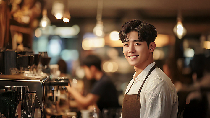 JPG 편집이미지 남자 커피 친절 미소 상반신 성인 두명 앞치마 카페 바리스타 에스프레소머신 의료성형뷰티 성인남자만 편집실사 AI인물포토 AI콘텐츠 직업 음료 표정 사람 상점 CG 커피용품 남자만 성인만 파일형식 AI포토