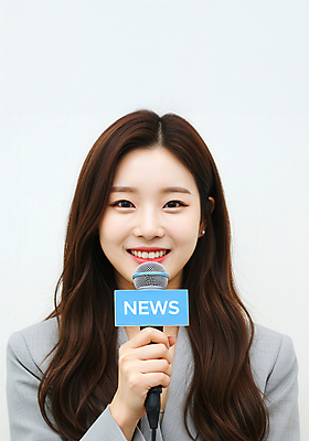 JPG 편집이미지 여자 비즈니스 한명 미소 들기 상반신 성인 앞모습 기자 뉴스 마이크 인터뷰 의료성형뷰티 성인여자한명만 편집실사 AI인물포토 AI콘텐츠 직업 1 뷰포인트 음향기기 모션 표정 사람 CG 여자한명만 성인여자만 파일형식 AI포토