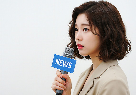 JPG 편집이미지 여자 비즈니스 한명 들기 상반신 성인 옆모습 기자 뉴스 마이크 인터뷰 의료성형뷰티 성인여자한명만 편집실사 AI인물포토 AI콘텐츠 직업 1 뷰포인트 음향기기 모션 사람 CG 여자한명만 성인여자만 파일형식 AI포토