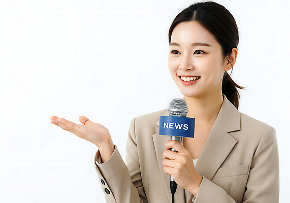 JPG 편집이미지 여자 비즈니스 한명 미소 들기 상반신 성인 앞모습 기자 뉴스 마이크 인터뷰 의료성형뷰티 성인여자한명만 편집실사 AI인물포토 AI콘텐츠 직업 1 뷰포인트 음향기기 모션 표정 사람 CG 여자한명만 성인여자만 파일형식 AI포토