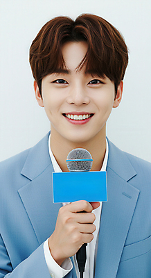 JPG 편집이미지 남자 비즈니스 한명 미소 들기 상반신 성인 앞모습 기자 뉴스 마이크 인터뷰 의료성형뷰티 성인남자한명만 편집실사 AI인물포토 AI콘텐츠 직업 1 뷰포인트 음향기기 모션 표정 사람 CG 남자한명만 성인남자만 파일형식 AI포토