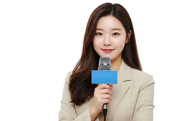 JPG 편집이미지 여자 비즈니스 한명 미소 들기 상반신 성인 앞모습 기자 뉴스 마이크 인터뷰 의료성형뷰티 성인여자한명만 편집실사 AI인물포토 AI콘텐츠 직업 1 뷰포인트 음향기기 모션 표정 사람 CG 여자한명만 성인여자만 파일형식 AI포토