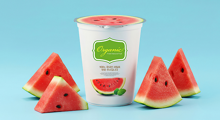 PSD 편집이미지 디자인 조각 하늘색 재료 단면 사람없음 컵 주스 신선 유기농 패키지 수박조각 수박주스 목업 이미지편집 식기 웰빙 음료 수박 파란색 과일주스 파일형식