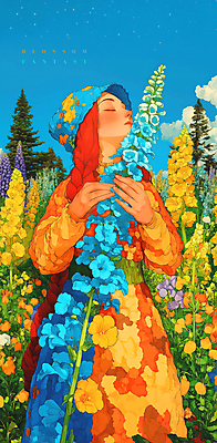 PSD 나무 구름 모자 원피스 여자 꽃 꽃밭 일러스트 하늘 땋은머리 한명 성인 컬러풀 햇빛 눈감음 봄 꿈 잡기 화려 신비 고개들기 만개 몽환 성인여자한명만 국내일러스트 자연요소 식물 1 헤어스타일 잡화 옷 계절 컬러 컨셉 모션 사람 태양 여자한명만 성인여자만 파일형식