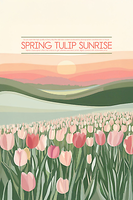 PSD 잎 꽃밭 일러스트 자연 초원 사람없음 태양 일출 봄풍경 봄 튤립 언덕 국내일러스트 자연요소 식물 계절 꽃 풍경 노을 생태계 파일형식