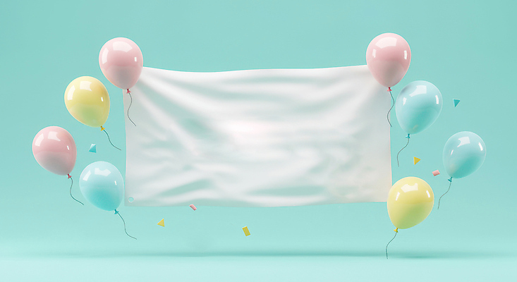 JPG 편집이미지 이벤트 사람없음 3D 현수막 천 꽃가루 풍선 민트색 카피스페이스 편집소스 편집3D AI컴퓨터그래픽 AI콘텐츠 컬러 공백 직물 가루 디지털합성 파일형식