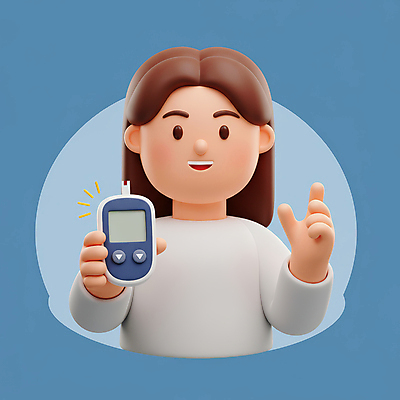 JPG 편집이미지 여자 3D캐릭터 한명 미소 들기 상반신 성인 파란색 3D 손들기 건강관리 원형 당뇨병 혈당 혈당계 성인여자한명만 편집3D AI컴퓨터그래픽 AI콘텐츠 도형 캐릭터 1 컬러 모션 표정 건강 관리 사람 의료용품 혈액 질병 디지털합성 여자한명만 성인여자만 파일형식