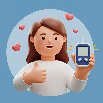 JPG 편집이미지 여자 3D캐릭터 한명 미소 들기 상반신 성인 파란색 3D 건강관리 하트 원형 따봉 당뇨병 혈당 혈당계 성인여자한명만 편집3D AI컴퓨터그래픽 AI콘텐츠 모양 도형 캐릭터 1 컬러 모션 표정 건강 관리 사람 의료용품 최고 혈액 질병 디지털합성 여자한명만 성인여자만 파일형식