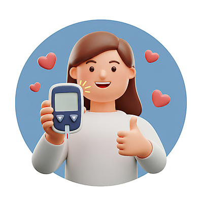 JPG 편집이미지 여자 3D캐릭터 한명 미소 들기 상반신 성인 파란색 3D 건강관리 하트 원형 따봉 당뇨병 혈당 혈당계 성인여자한명만 편집3D AI컴퓨터그래픽 AI콘텐츠 모양 도형 캐릭터 1 컬러 모션 표정 건강 관리 사람 의료용품 최고 혈액 질병 디지털합성 여자한명만 성인여자만 파일형식