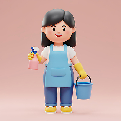 JPG 전신 편집이미지 여자 분홍색 3D캐릭터 한명 서기 미소 들기 성인 3D 앞치마 청결 청소도구 양동이 고무장갑 분무기 청소부 성인여자한명만 편집3D AI컴퓨터그래픽 AI콘텐츠 직업 캐릭터 1 컬러 장갑 모션 표정 사람 도구 위생 청소 디지털합성 고무 여자한명만 성인여자만 파일형식