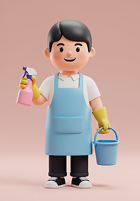 JPG 전신 편집이미지 남자 분홍색 3D캐릭터 한명 서기 미소 들기 성인 3D 앞치마 청결 청소도구 양동이 고무장갑 분무기 청소부 성인남자한명만 편집3D AI컴퓨터그래픽 AI콘텐츠 직업 캐릭터 1 컬러 장갑 모션 표정 사람 도구 위생 청소 디지털합성 고무 남자한명만 성인남자만 파일형식