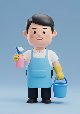 JPG 전신 편집이미지 남자 3D캐릭터 한명 서기 미소 들기 성인 파란색 3D 앞치마 청결 청소도구 양동이 고무장갑 분무기 청소부 성인남자한명만 편집3D AI컴퓨터그래픽 AI콘텐츠 직업 캐릭터 1 컬러 장갑 모션 표정 사람 도구 위생 청소 디지털합성 고무 남자한명만 성인남자만 파일형식