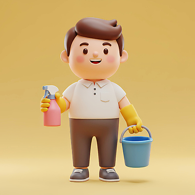 JPG 전신 편집이미지 남자 3D캐릭터 한명 서기 미소 들기 성인 노란색 3D 청결 청소도구 양동이 고무장갑 분무기 청소부 성인남자한명만 편집3D AI컴퓨터그래픽 AI콘텐츠 직업 캐릭터 1 컬러 장갑 모션 표정 사람 도구 위생 청소 디지털합성 고무 남자한명만 성인남자만 파일형식