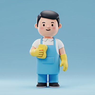 JPG 전신 편집이미지 남자 3D캐릭터 한명 서기 미소 들기 성인 파란색 3D 앞치마 청결 청소도구 고무장갑 청소부 스펀지 성인남자한명만 편집3D AI컴퓨터그래픽 AI콘텐츠 직업 캐릭터 1 컬러 장갑 모션 표정 사람 도구 위생 청소 디지털합성 고무 남자한명만 성인남자만 파일형식