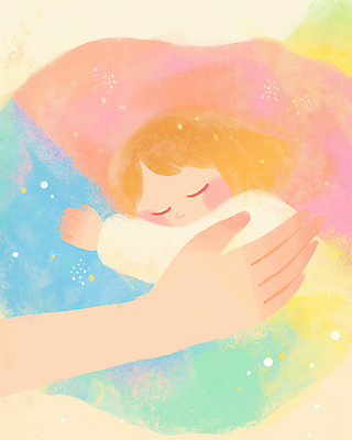 JPG 손 행복 일러스트 가족 사랑 한명 상반신 신체부위 컬러풀 눈감음 아기 포근함 파스텔톤 국내일러스트 AI일러스트 AI콘텐츠 1 감정 컬러 관계 모션 사람 감각 파일형식