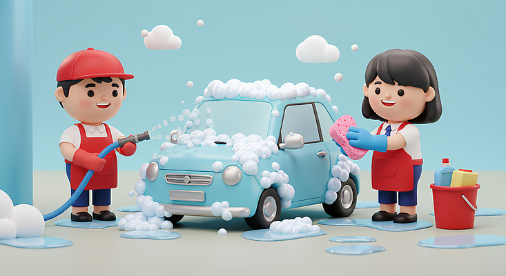 JPG 전신 편집이미지 여자 남자 하늘색 자동차 미소 들기 성인 두명 물 3D 앞치마 양동이 고무장갑 호스 비누거품 스펀지 세차장 캡모자 성인만 손세차 문지르기 편집3D AI컴퓨터그래픽 AI콘텐츠 자연요소 모자_잡화 육상교통 장갑 모션 표정 사람 파란색 거품 디지털합성 고무 세차 파일형식