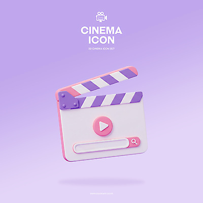 PSD 아이콘 사람없음 3D아이콘 3D 보라색 클래퍼보드 영화 오브젝트 재생 검색창 유튜브 편집3D 컬러 문화예술 디지털합성 파일형식