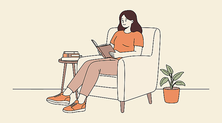 전신 식물 여자 화분 일러스트 한명 미소 들기 앉기 성인 소파 독서 베이지색 원형탁자 책더미 성인여자한명만 국내일러스트 AI파일 1 컬러 의자 모션 탁자 표정 사람 책 무더기 여자한명만 성인여자만 파일형식 벡터