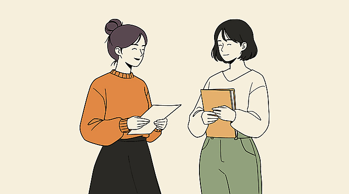 여자 일러스트 웃음 들기 성인 두명 마주보기 문서 파일 베이지색 성인여자만 국내일러스트 AI파일 컬러 모션 표정 사람 여자만 성인만 파일형식 벡터