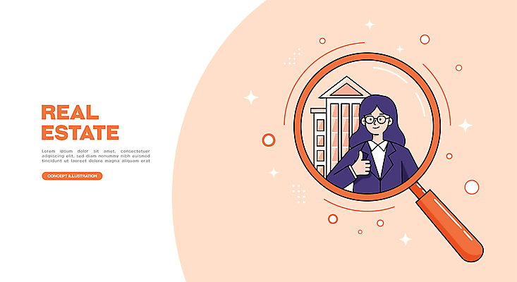 여자 일러스트 돋보기 부동산 한명 미소 상반신 성인 건물 반짝임 비즈니스우먼 상담 따봉 공인중개사 살구색 성인여자한명만 안경낌 국내일러스트 AI파일 직업 1 건축물 안경 컬러 비즈니스 모션 표정 사람 최고 직장인 재산 여자한명만 성인여자만 파일형식 벡터