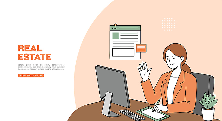 식물 여자 화분 의자 일러스트 부동산 한명 미소 앉기 상반신 성인 태블릿 손들기 모니터 키보드 비즈니스우먼 책상 상담 인터넷창 공인중개사 살구색 성인여자한명만 태블릿펜 국내일러스트 AI파일 직업 1 컬러 가구 인터넷 비즈니스 모션 표정 사람 전자제품 스마트기기 컴퓨터 펜 직장인 재산 여자한명만 성인여자만 파일형식 벡터