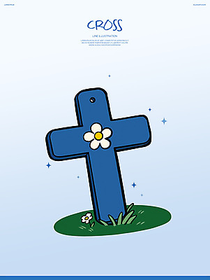 PSD 꽃 기독교 하늘색 십자가 일러스트 잔디 사람없음 반짝임 풀 국내일러스트 식물 종교 모션 파란색 파일형식