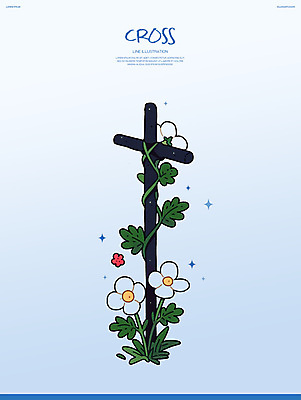 PSD 꽃 기독교 하늘색 십자가 일러스트 사람없음 반짝임 풀 덩굴 국내일러스트 식물 종교 모션 파란색 파일형식