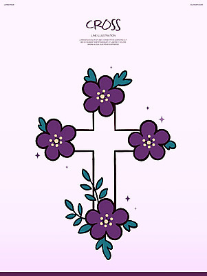 PSD 꽃 기독교 십자가 일러스트 사람없음 반짝임 보라색 풀 국내일러스트 식물 종교 컬러 모션 파일형식