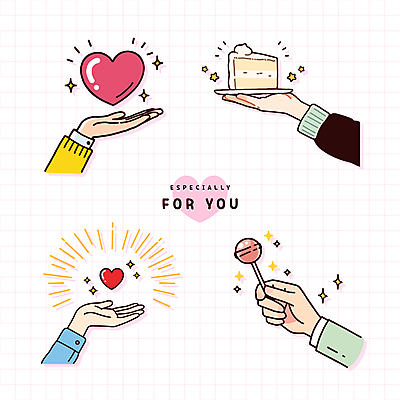 접시 손 스티커 일러스트 사랑 들기 손짓 신체부위 빛 반짝임 하트 조각케이크 주기 국내일러스트 AI파일 모양 식기 감정 모션 사람 케이크 파일형식 벡터