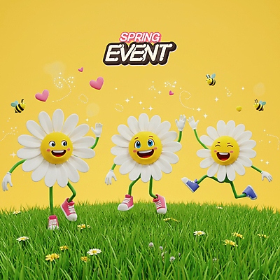 PSD 편집이미지 운동화 3D캐릭터 미소 이벤트 잔디 사람없음 노란색 3D 손들기 세일 점프 봄 하트 벌 데이지 다리들기 이미지편집 편집3D 모양 식물 캐릭터 계절 꽃 컬러 곤충 신발 모션 표정 디지털합성 파일형식