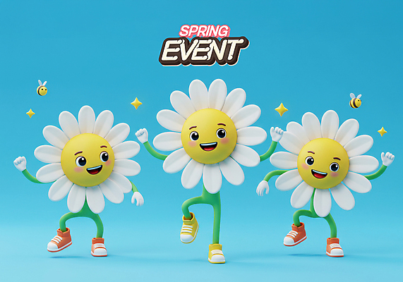 PSD 편집이미지 하늘색 운동화 3D캐릭터 미소 이벤트 사람없음 반짝임 3D 손들기 세일 봄 벌 데이지 다리들기 이미지편집 편집3D 캐릭터 계절 꽃 곤충 신발 모션 표정 파란색 디지털합성 파일형식