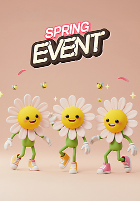PSD 편집이미지 꽃잎 분홍색 운동화 3D캐릭터 미소 이벤트 사람없음 반짝임 3D 손들기 세일 봄 벌 데이지 다리들기 이미지편집 편집3D 캐릭터 계절 꽃 컬러 곤충 신발 모션 표정 디지털합성 파일형식
