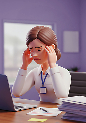 JPG 편집이미지 여자 의자 한명 정장 상반신 성인 노트북 사무실 펜 3D 보라색 잡기 비즈니스우먼 찡그림 책상 문서 두통 사원증 과로 성인여자한명만 편집3D AI컴퓨터그래픽 AI콘텐츠 1 옷 컬러 가구 비즈니스 모션 표정 사람 전자제품 필기구 직장인 질병 디지털합성 여자한명만 성인여자만 파일형식