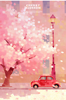 PSD 공원 꽃잎 분홍색 가로등 일러스트 자동차 사람없음 봄 벚나무 감성 꽃길 국내일러스트 나무 계절 공공시설 꽃 길 육상교통 컬러 컨셉 벚꽃 파일형식