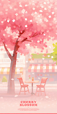 PSD 꽃잎 분홍색 의자 일러스트 사람없음 건물 봄 벚나무 감성 꽃길 원형탁자 차양막 국내일러스트 나무 건축물 계절 꽃 길 컬러 가구 컨셉 탁자 벚꽃 차양 파일형식